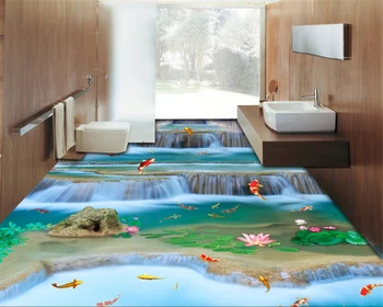 Обои Beibehang на заказ с изображением прыжка карпа, пейзаж лунмэнь, наклейка на пол, самоклеящиеся 3D обои для пола в ванной