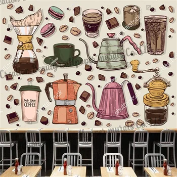 Обои с кофейным рисунком в стиле ретро, кафе, послеобеденный чай, Торт, Ресторан, Кофейня, Фон для кухни, Обои Papel De Parede