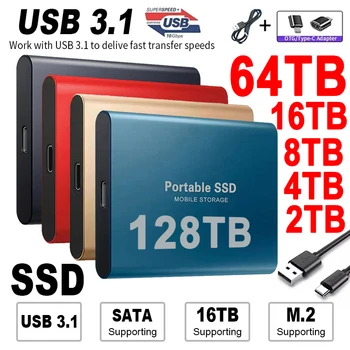 Оригинальный Портативный SSD-накопитель емкостью 8 ТБ, Высокоскоростной мобильный твердотельный накопитель емкостью 16 ТБ, Внешние жесткие диски емкостью 500 ГБ Type-C с интерфейсом USB 3.1 для Lapto