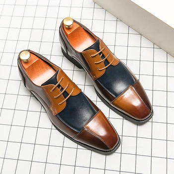 Повседневная простая деловая обувь из высококачественной кожи с цветным блоком, мужская повседневная обувь