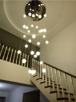 Подвесной светильник в виде стеклянного хрустального шара, современные светодиодные подвесные светильники для лестницы, двухуровневая вилла, Холл, Винтовая лестница, Длинная подвесная люстра