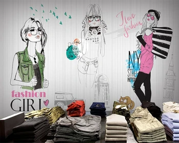 Пользовательские 3D обои Fashion girl wood grain Магазин одежды дисплей фоновые стены домашний декор рабочий холст рельефный материал фреска