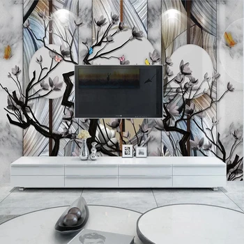Пользовательские 3D Фото Цветы Ветви Мраморные Фрески Нетканые Обои для Спальни Гостиной ТВ Фон Обои Для Домашнего Декора