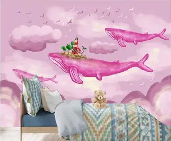 Пользовательские фото 3D обои Европейская ручная роспись кит розовый детская комната домашний декор 3d настенные фрески обои для стен 3 d