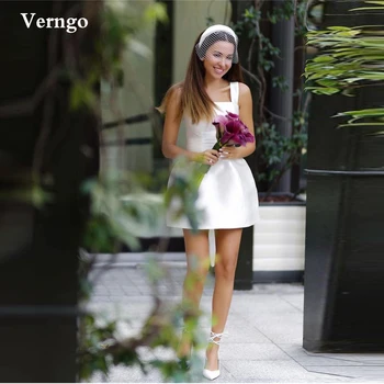Простое атласное короткое Свадебное платье Verngo, бальное платье-пачка на бретельках, вечернее платье Невесты с бантом сзади, мини-халатик de mariage