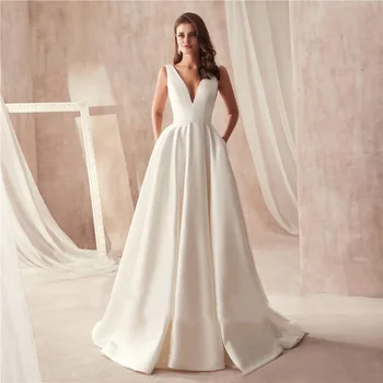 Простые свадебные платья С глубоким V-образным вырезом, аппликацией в виде пятен, Свадебные платья без спинки, Свадебное платье Vestido De Noiva robe de mariée