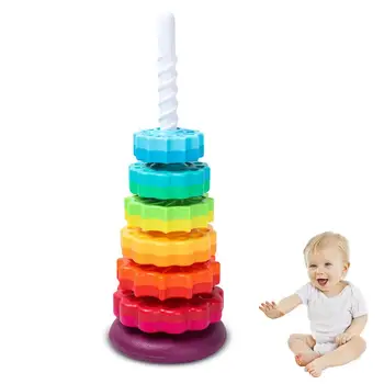 Радужное кольцо для укладки, башня для укладки, блоки для укладки, вращающаяся игрушка для укладки, PP, игрушка для малышей, Детские игрушки, детские игрушки