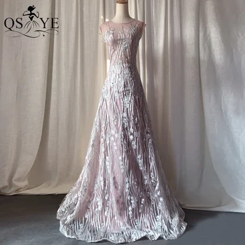 Розовое платье для выпускного вечера трапециевидной формы, кружевное вечернее платье с вышивкой, круглый вырез, Иллюзионный Лиф, Женское вечернее платье без рукавов, вечернее платье