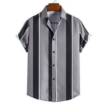 Рубашка с короткими рукавами, мужская гавайская рубашка, полосатый принт, Дизайнерская повседневная одежда для пляжного отдыха, уличная мода Большого размера