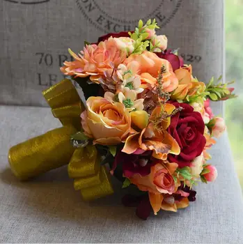 Свадебный букет, Очаровательные свадебные цветы, Красные розы из искусственного шелка, Свадебные аксессуары для невесты SPH045