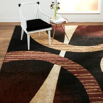 Современный черно-коричневый коврик с геометрическим рисунком размером 5'2 