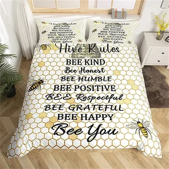 Сотовый Пододеяльник Bee Kind Bee Честный Комплект Постельного Белья Beehive Шестиугольная Геометрия Honeybee Bees Забавные Правила Улья для Декора Спальни
