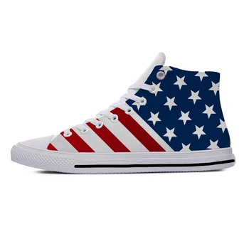 США Американский Флаг Звезды патриотическая модная крутая Повседневная тканевая обувь С высоким берцем, Легкие Дышащие мужские и женские Кроссовки с 3D принтом
