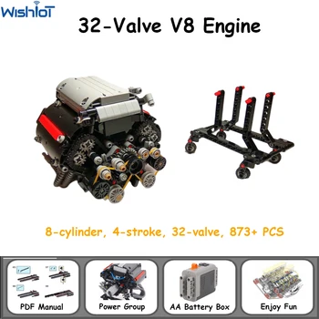 Технические Детали 32-Клапанный Двигатель V8, 8-Цилиндровый 4-Тактный Спортивный Автомобиль MOC, Модифицированный Двигатель, Строительный Блок M Motor 8883 AA, Батарейный блок 8881