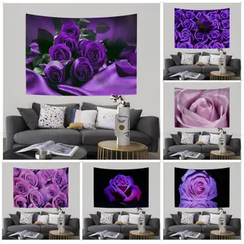 Фиолетовые Розы Цветы DIY Настенный Гобелен Хиппи Цветок Настенные Ковры Декор общежития INS Home Decor