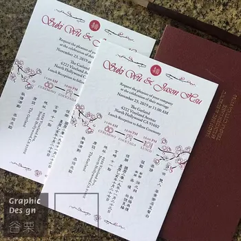 Хлопчатобумажная бумага Фольга для печати в Китайском стиле Цветок сливы Высококачественные Свадебные Приглашения Индивидуальный дизайн Толстый