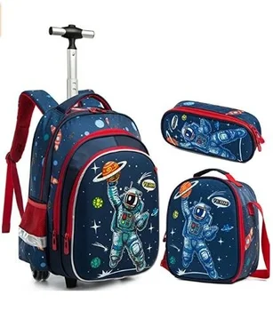 Школьный рюкзак на колесиках для девочек, рюкзак для начальной школы, сумка на колесиках, детская школьная тележка, набор пакетов для ланча с колесиками