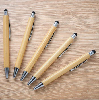 Экологически чистая рекламная шариковая ручка из переработанного бамбука со стилусом и персональным логотипом